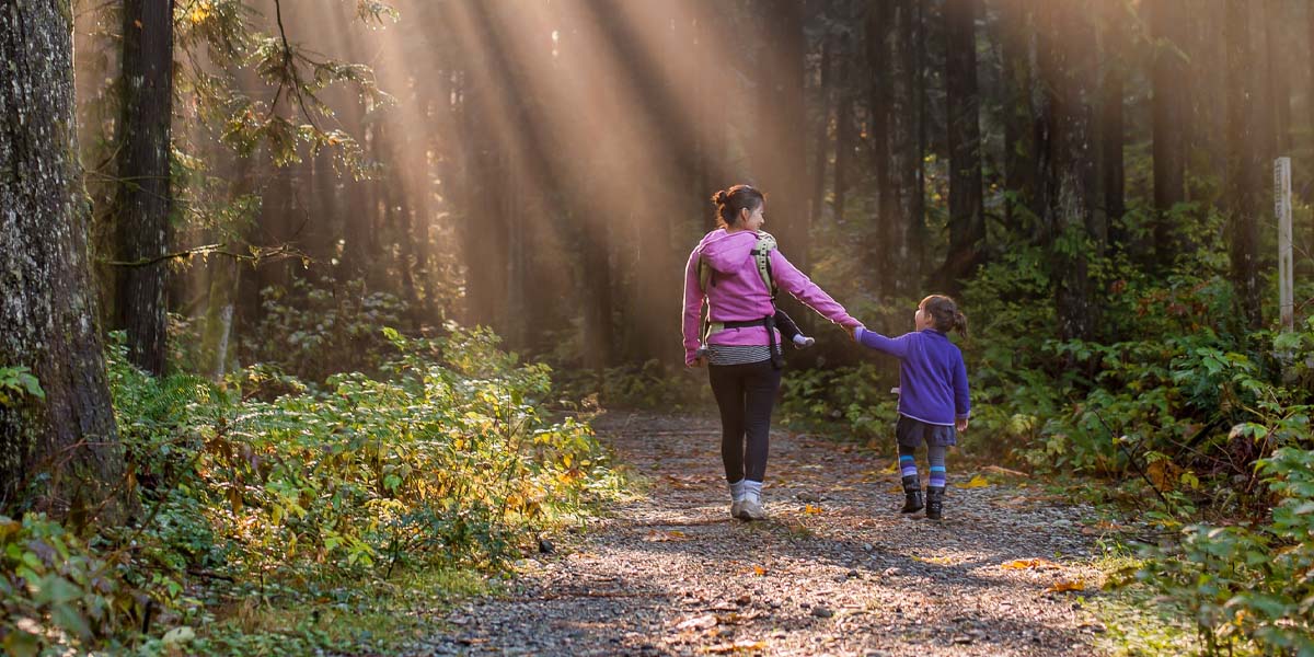 Mother and daughter hiking